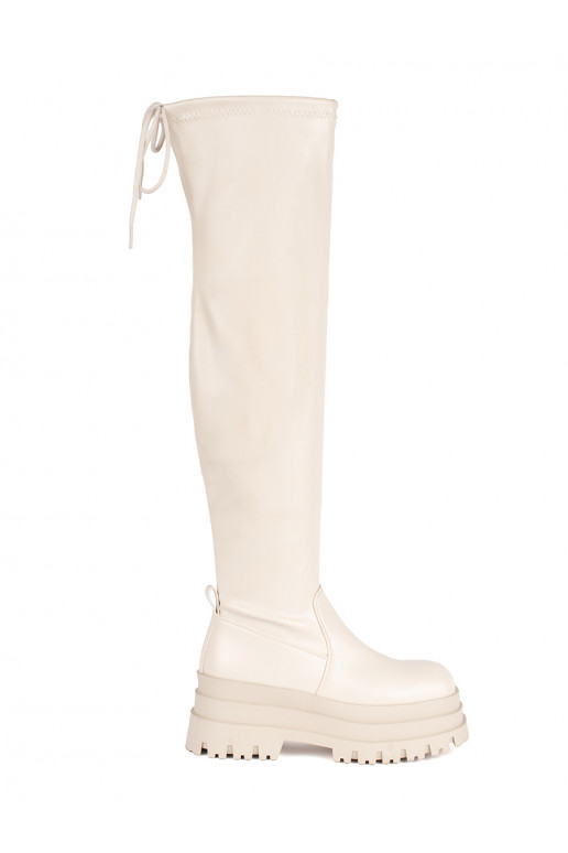 ziloņkaula krāsas garie zābaki ar platformu