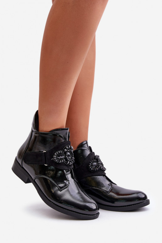 Laque Sieviešu puszābaki ar ornamentiem siltināti S.Barski HY42-021 Melns Laque Sieviešu puszābaki ar ornamentiem siltināti S.Barski HY42-021 Melns