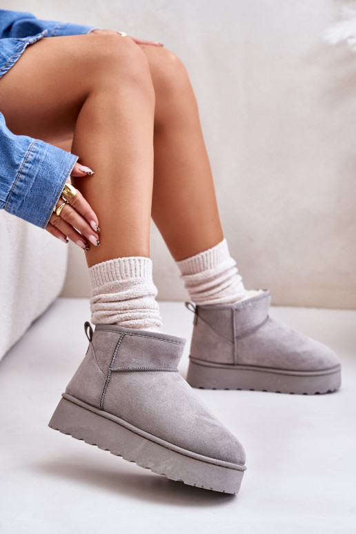 sniega apavi  ar platformu siltināti ar kažokādu Pelēkas krāsas Xamella sniega apavi  ar platformu siltināti ar kažokādu Pelēkas krāsas Xamella