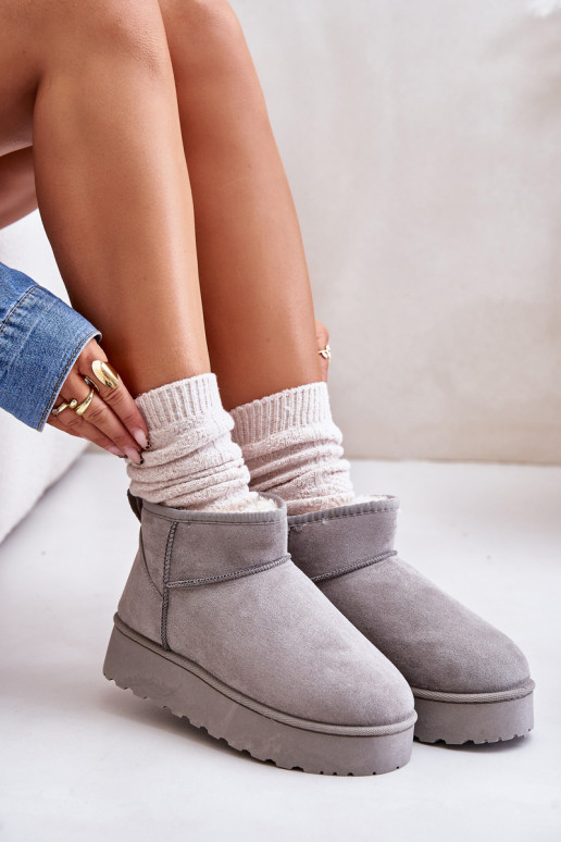 sniega apavi  ar platformu siltināti ar kažokādu Pelēkas krāsas Xamella sniega apavi  ar platformu siltināti ar kažokādu Pelēkas krāsas Xamella