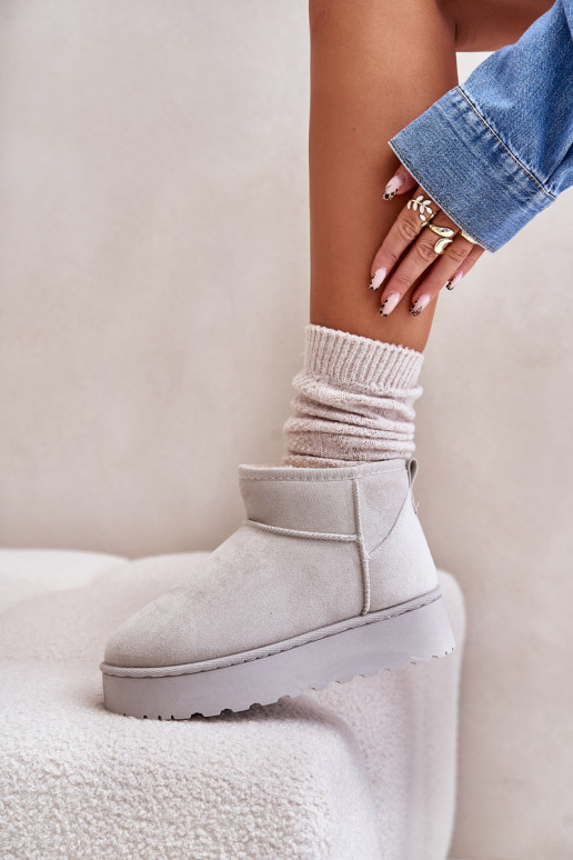 sniega apavi  ar platformu siltināti ar kažokādu Pelēkas krāsas Xamella sniega apavi  ar platformu siltināti ar kažokādu Pelēkas krāsas Xamella