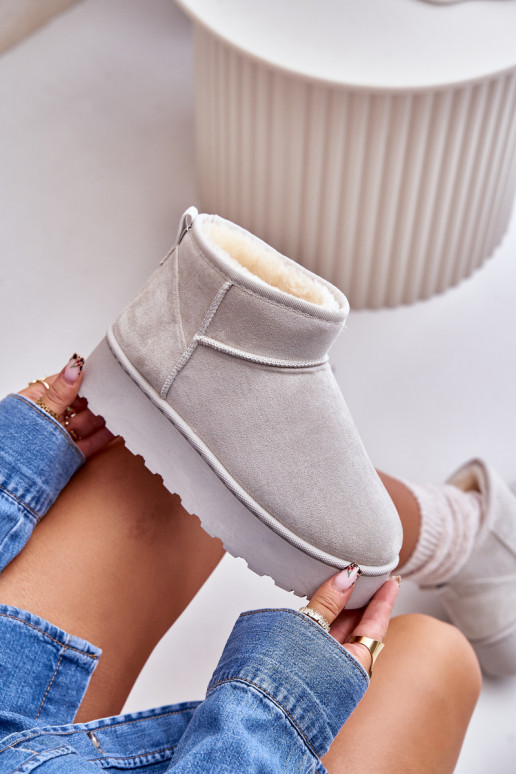 sniega apavi  ar platformu siltināti ar kažokādu Pelēkas krāsas Xamella sniega apavi  ar platformu siltināti ar kažokādu Pelēkas krāsas Xamella