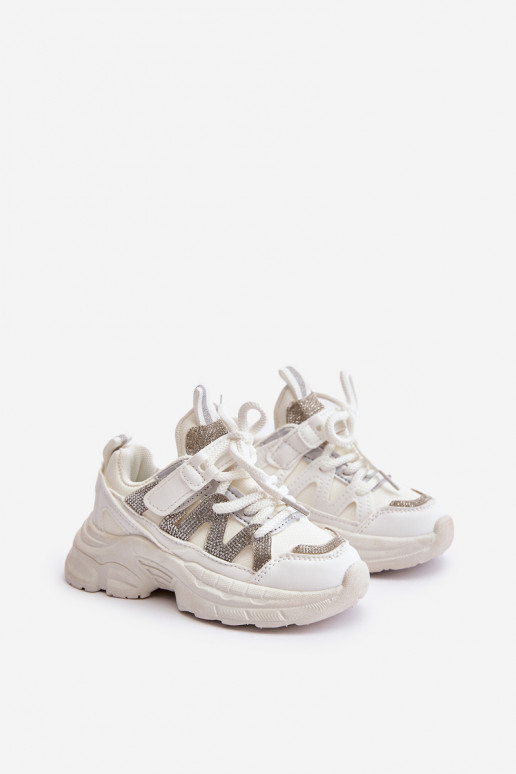  modeļa apavi Bērnu apavi ar mirdzošiem spīdumiņiem baltas krāsas Rianalla