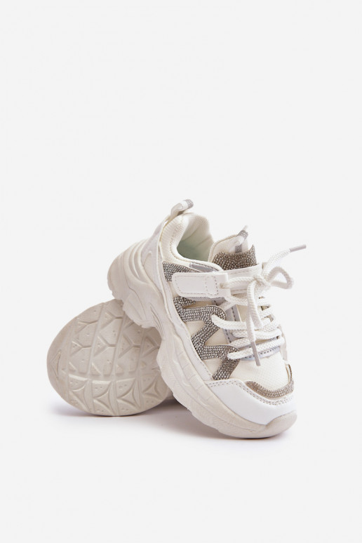  modeļa apavi Bērnu apavi ar mirdzošiem spīdumiņiem baltas krāsas Rianalla