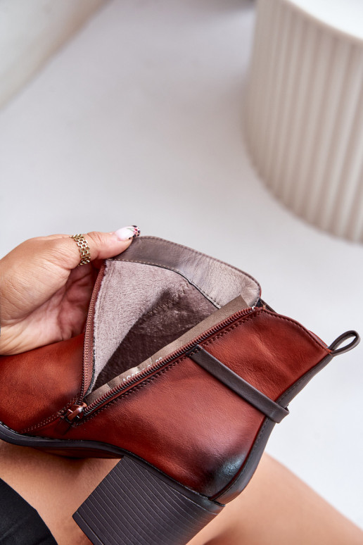 Sieviešu puszābaki ar papēdi  siltināti ar siksniņām brūnas krāsas Zinithia