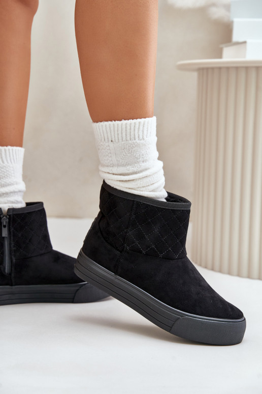 Sieviešu puszābaki sniega apavi  siltināti ar kažokādu Big Star OO274A522 Melns Sieviešu puszābaki sniega apavi  siltināti ar kažokādu Big Star OO274A522 Melns