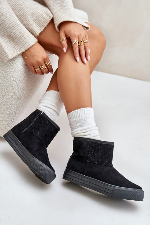 Sieviešu puszābaki sniega apavi  siltināti ar kažokādu Big Star OO274A522 Melns Sieviešu puszābaki sniega apavi  siltināti ar kažokādu Big Star OO274A522 Melns