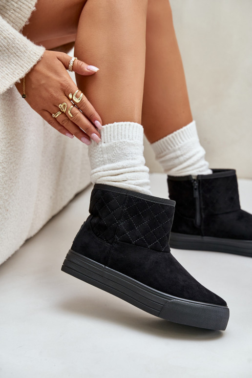 Sieviešu puszābaki sniega apavi  siltināti ar kažokādu Big Star OO274A522 Melns Sieviešu puszābaki sniega apavi  siltināti ar kažokādu Big Star OO274A522 Melns