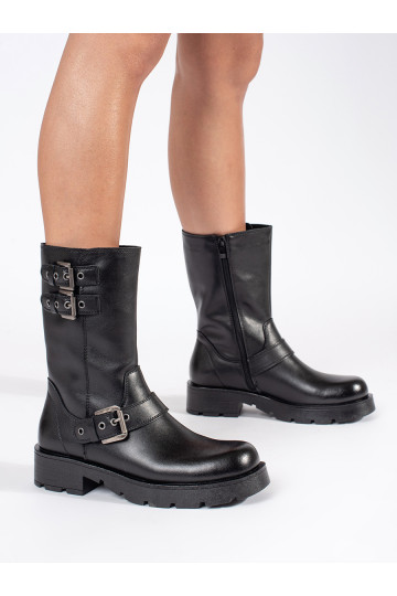 Melns   sieviešu zābaki ar platformu ozdobione paskami Sergio Leone 2