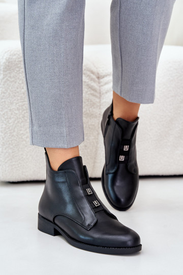 siltināti Sieviešu puszābaki ar platiem papēžiem no eko ādas S.Barski HY42-716 Melns