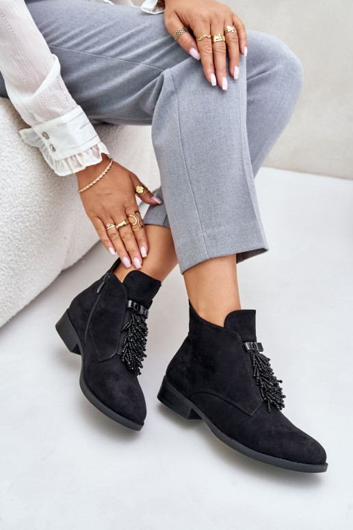 siltināti  Sieviešu puszābaki ar ornamentiem  S.Barski HY42-715 Melns