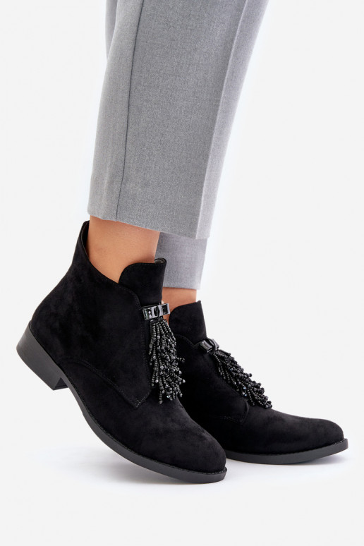 siltināti  Sieviešu puszābaki ar ornamentiem  S.Barski HY42-715 Melns