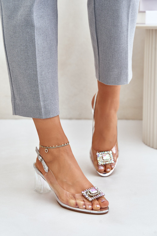 sandales Z Broszką ar papēdi D&A MR42-031 Sudraba krāsas  sandales Z Broszką ar papēdi D&A MR42-031 Sudraba krāsas