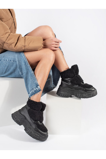 Melns Sieviešu sniega zābaki ar platformu ar kažokādu typu baranek 2