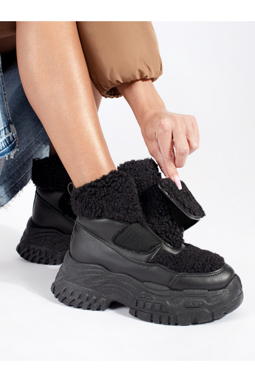 Melns Sieviešu sniega zābaki ar platformu ar kažokādu typu baranek