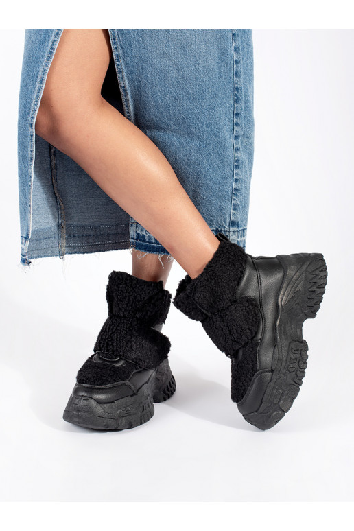 Melns Sieviešu sniega zābaki ar platformu ar kažokādu typu baranek