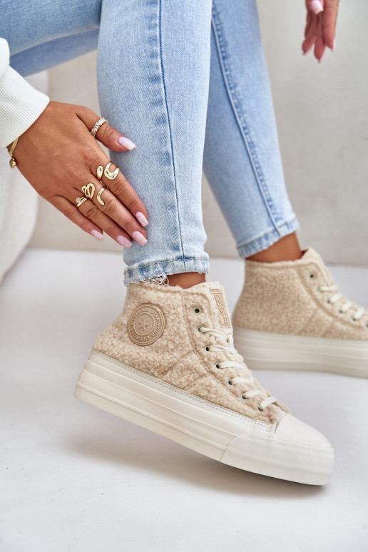 siltināti sieviešu puszābaki ar kažokādu Typu Baranek Big Star OO274A444 smilšu krāsas