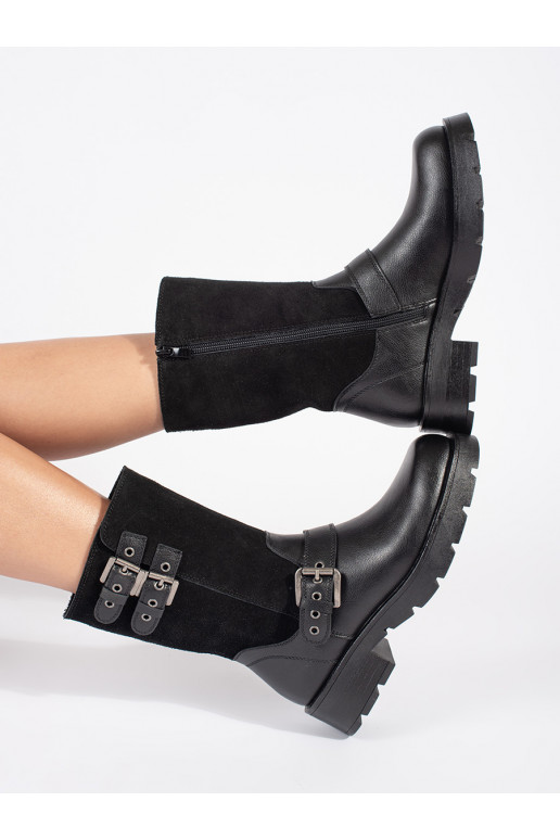 Melns   sieviešu zābaki ar platformu ozdobione paskami Sergio Leone