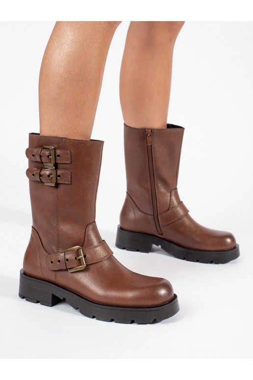 brūnas krāsas   sieviešu zābaki ar platformu ozdobione paskami Sergio Leone