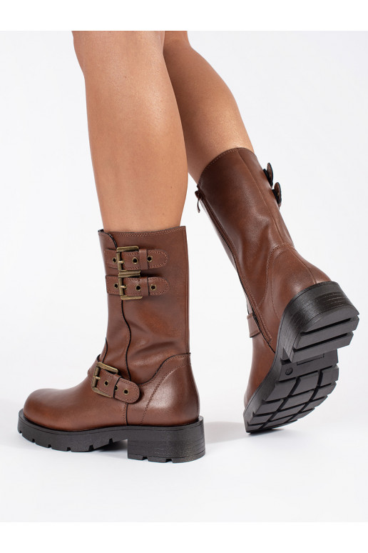 brūnas krāsas   sieviešu zābaki ar platformu ozdobione paskami Sergio Leone