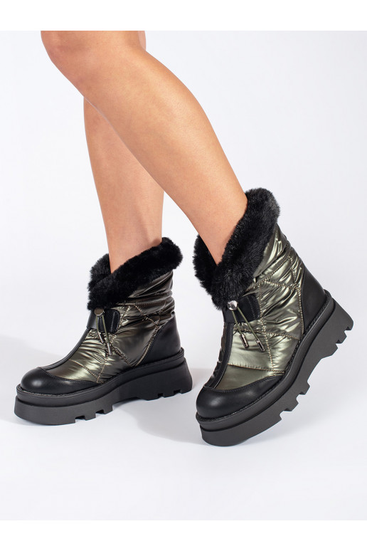 Zaļas krāsas Sieviešu sniega zābaki z melna krāsam  ar platformu