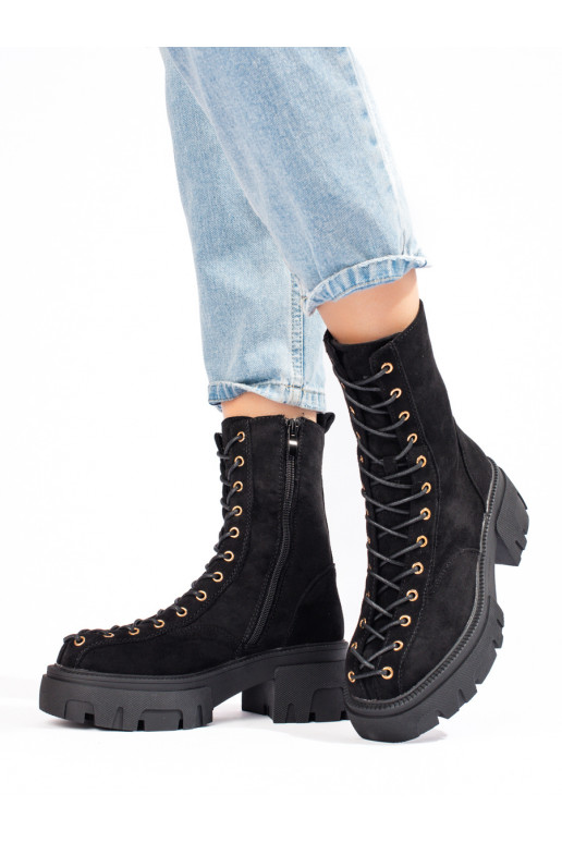 zamšādas  sieviešu zābaki Melnas krāsas