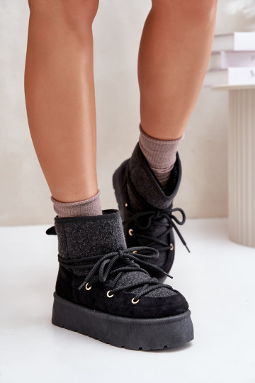 sniega apavi ar stilīgām detaļām ar platformu Melns Mavora 2