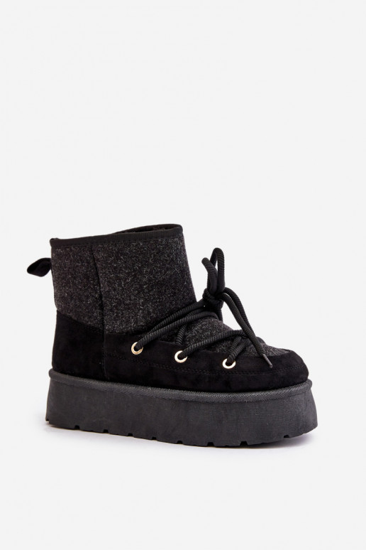 sniega apavi ar stilīgām detaļām ar platformu Melns Mavora sniega apavi ar stilīgām detaļām ar platformu Melns Mavora