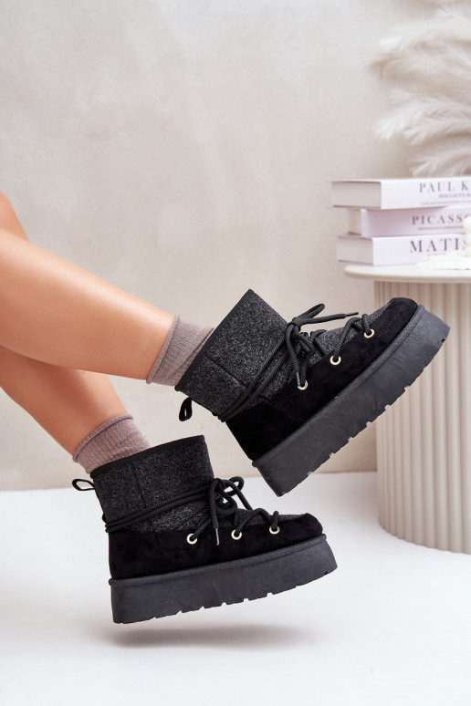 sniega apavi ar stilīgām detaļām ar platformu Melns Mavora sniega apavi ar stilīgām detaļām ar platformu Melns Mavora