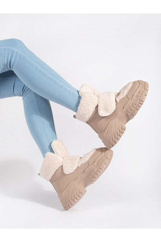 smilšu krāsas Sieviešu sniega zābaki ar platformu ar kažokādu typu baranek