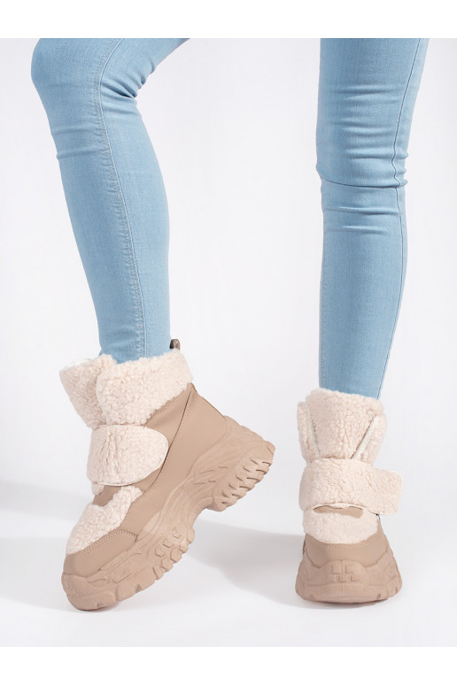 smilšu krāsas Sieviešu sniega zābaki ar platformu ar kažokādu typu baranek