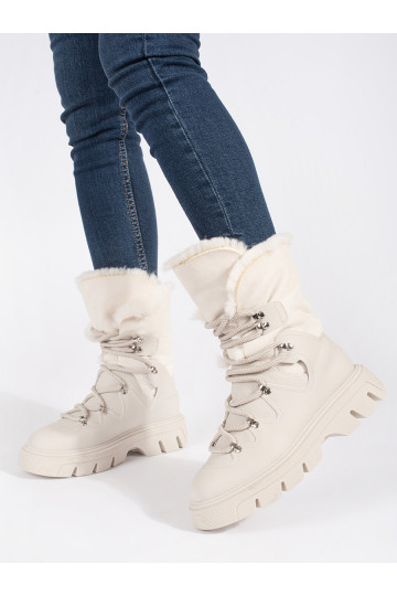 smilšu krāsas  Sieviešu sniega zābaki ar kažokādu ar platformu