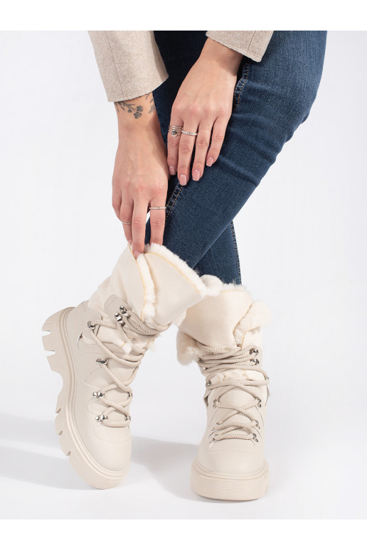 smilšu krāsas  Sieviešu sniega zābaki ar kažokādu ar platformu