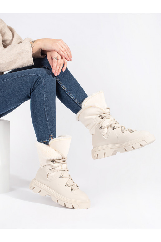 smilšu krāsas  Sieviešu sniega zābaki ar kažokādu ar platformu