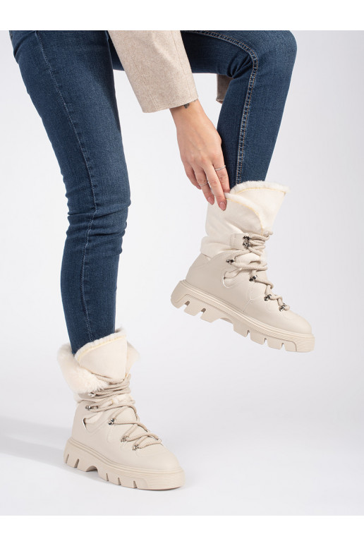 smilšu krāsas  Sieviešu sniega zābaki ar kažokādu ar platformu