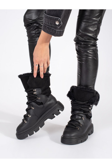 Melns  Sieviešu sniega zābaki ar kažokādu ar platformu 2