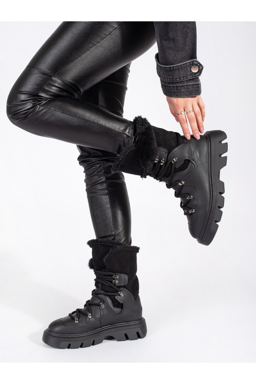 Melns  Sieviešu sniega zābaki ar kažokādu ar platformu