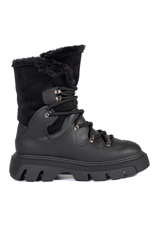 Melns  Sieviešu sniega zābaki ar kažokādu ar platformu