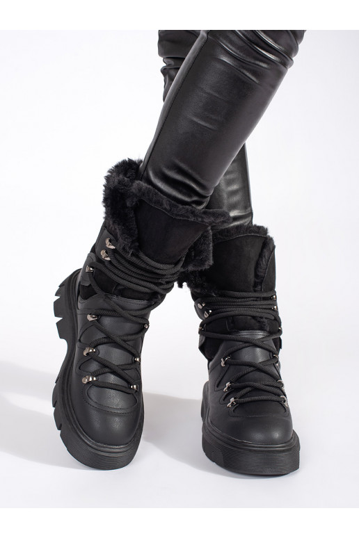 Melns  Sieviešu sniega zābaki ar kažokādu ar platformu