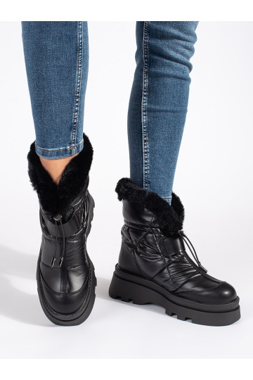 Melns Sieviešu sniega zābaki z melna krāsam  ar platformu