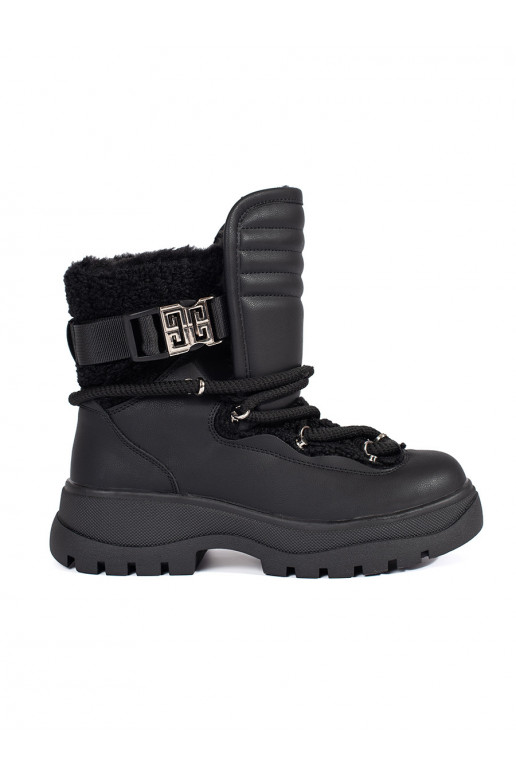 Melns Sieviešu sniega zābaki ar kažokādu 