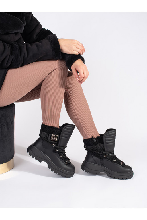 Melns Sieviešu sniega zābaki ar kažokādu 