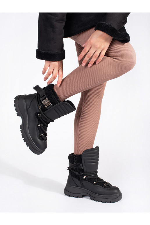 Melns Sieviešu sniega zābaki ar kažokādu 