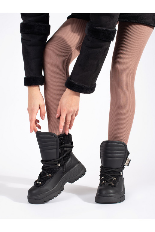 Melns Sieviešu sniega zābaki ar kažokādu 