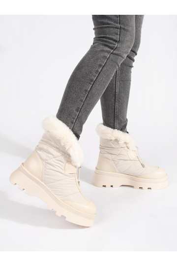 smilšu krāsas Sieviešu sniega zābaki z melna krāsam  ar platformu 2