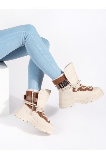 smilšu krāsas Sieviešu sniega zābaki ar kažokādu  2