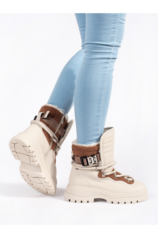 smilšu krāsas Sieviešu sniega zābaki ar kažokādu 