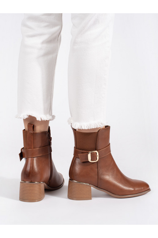 brūnas krāsas sieviešu zābaki uz papēža ar sprādzēm