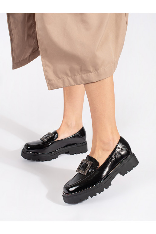 Mokasīni Melnas krāsas  ar platformu ozdobione klamrą i cyrkoniami