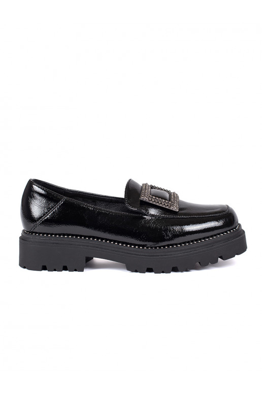 Mokasīni Melnas krāsas  ar platformu ozdobione klamrą i cyrkoniami